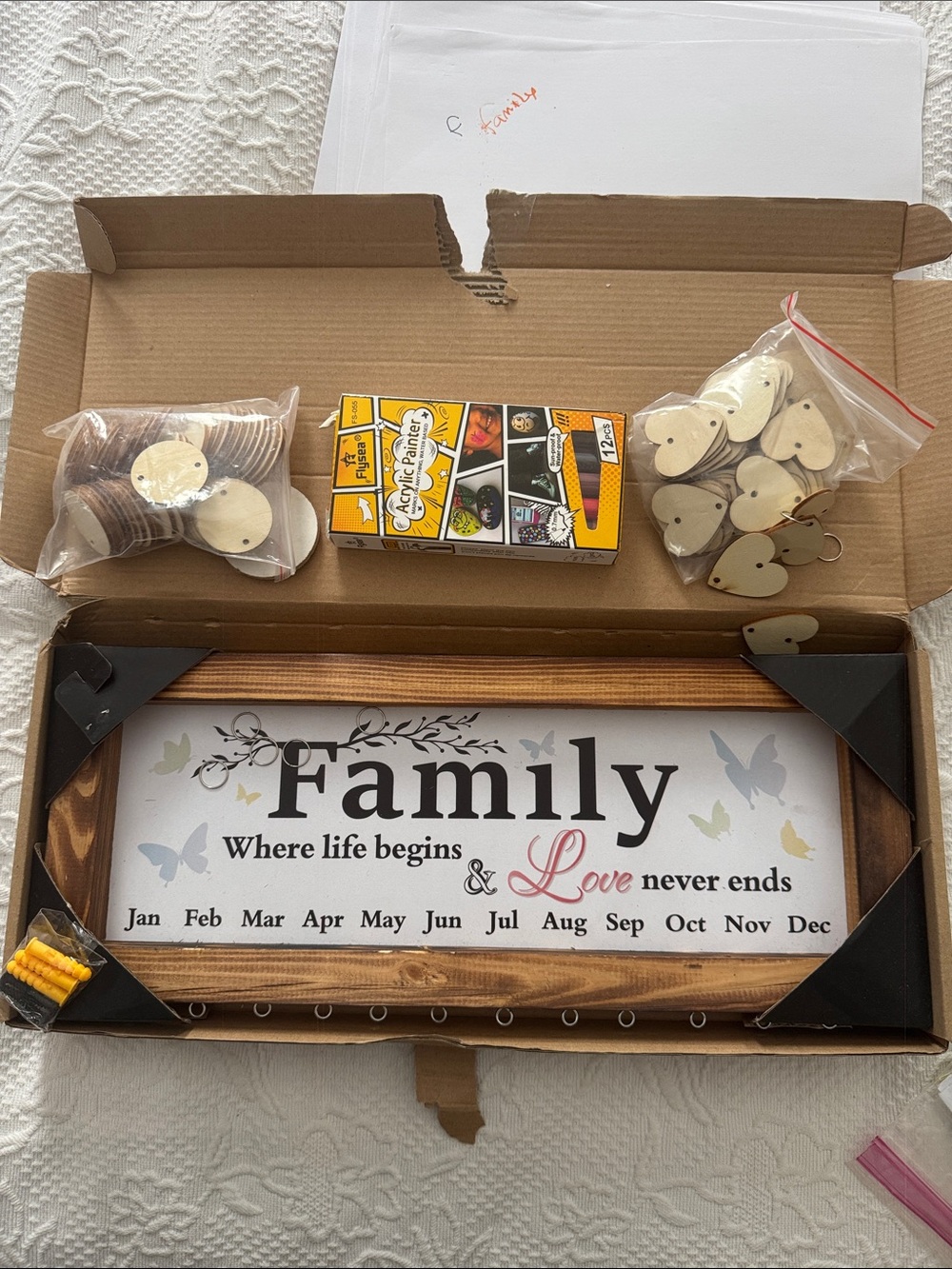 Family Wooden Photo Date Plaque Sign - White and Brown box a little beat never u